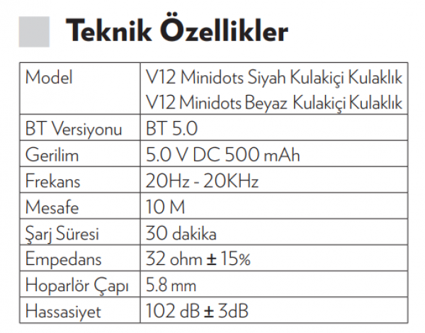 Vestel V12 Minidots Tam Kablosuz Kulaklık (20276429) — ürün görseli 5
