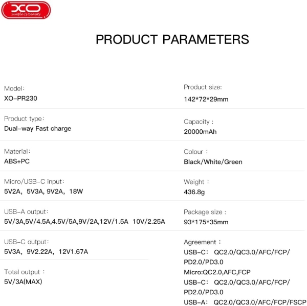 XO PR230 20000 mAh Powerbank — ürün görseli 10