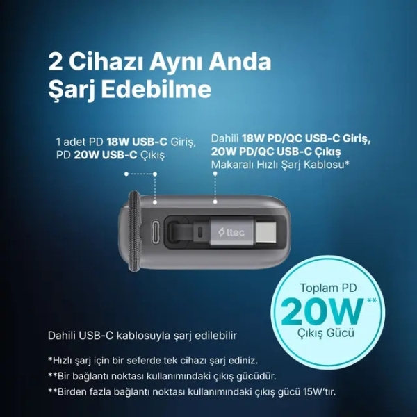 ttec ReCharger Pro LCD 20W 10000 mAh Powerbank (2BB275UG) — ürün görseli 5