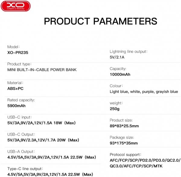 XO PR235 10000 mAh Powerbank — ürün görseli 7