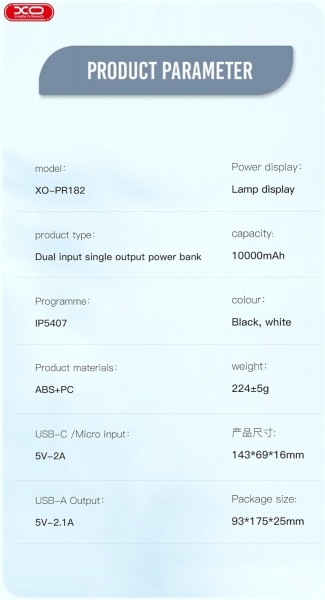 XO PR182 10000 mAh Powerbank — ürün görseli 4