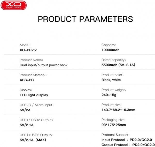 XO PR251 10000 mAh Powerbank — ürün görseli 6