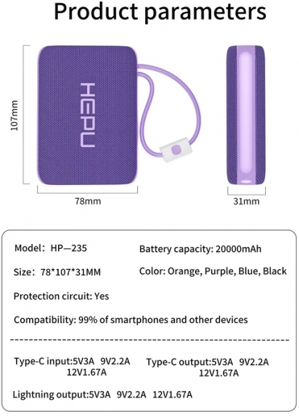 Hepu HP-235 20000 mAh Powerbank — ürün görseli 6
