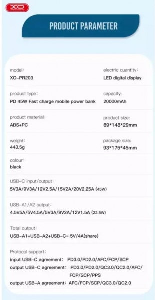 XO PR203 20000 mAh Powerbank — ürün görseli 5