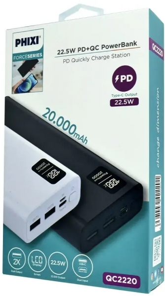 Phixi Force QC2220 20000 mAh Powerbank — ürün görseli 3