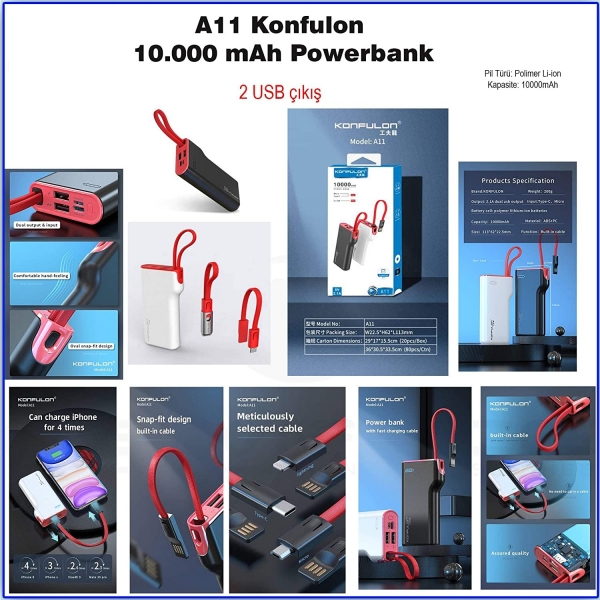 Konfulon A11 Micro USB 10000 mAh Powerbank — ürün görseli 9