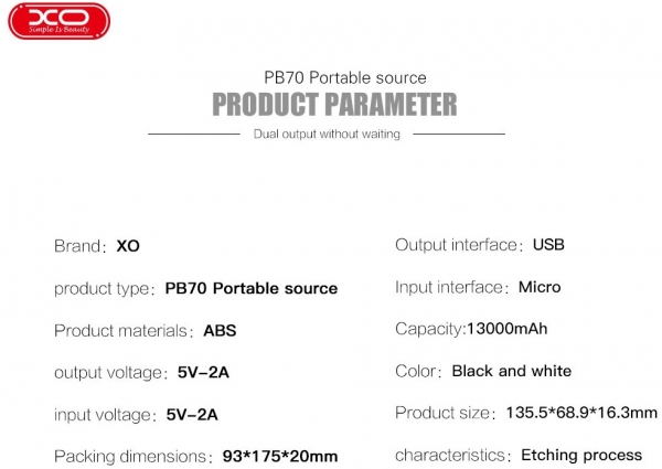 XO PB70 13000 mAh Powerbank — ürün görseli 5