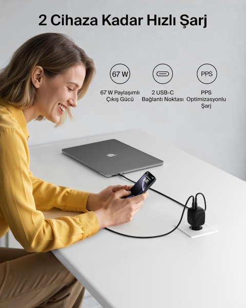 Belkin BoostCharge Pro Dual 67W Şarj Aleti (Sadece Adaptör) (WCH020KQ) — ürün görseli 7