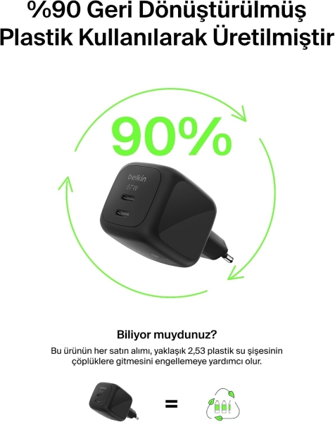 Belkin BoostCharge Pro Dual 67W Şarj Aleti (Sadece Adaptör) (WCH020KQ) — ürün görseli 14