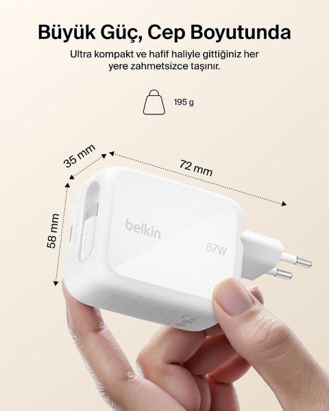 Belkin UltraCharge Retractable GaN 67W Şarj Aleti (WCH022) — ürün görseli 10