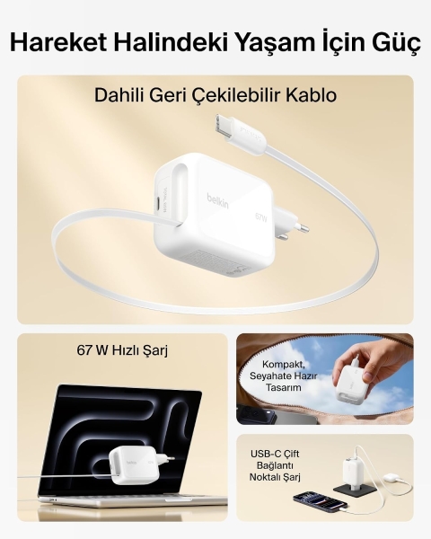 Belkin UltraCharge Retractable GaN 67W Şarj Aleti (WCH022) — ürün görseli 7