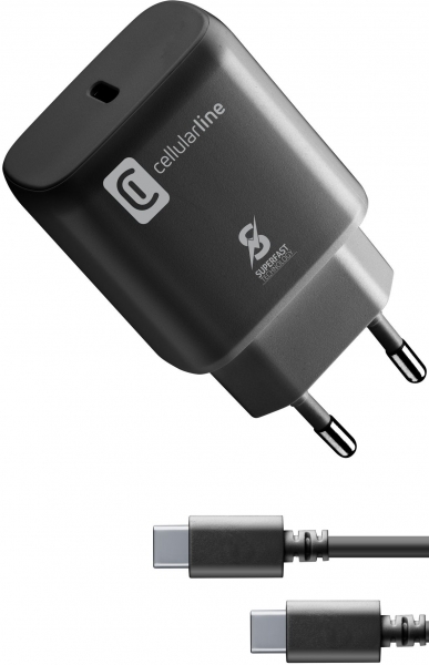 Cellularline Super Fast Charger 25W Şarj Aleti (Kablo) (ACHSMKITC2CPD25WK)