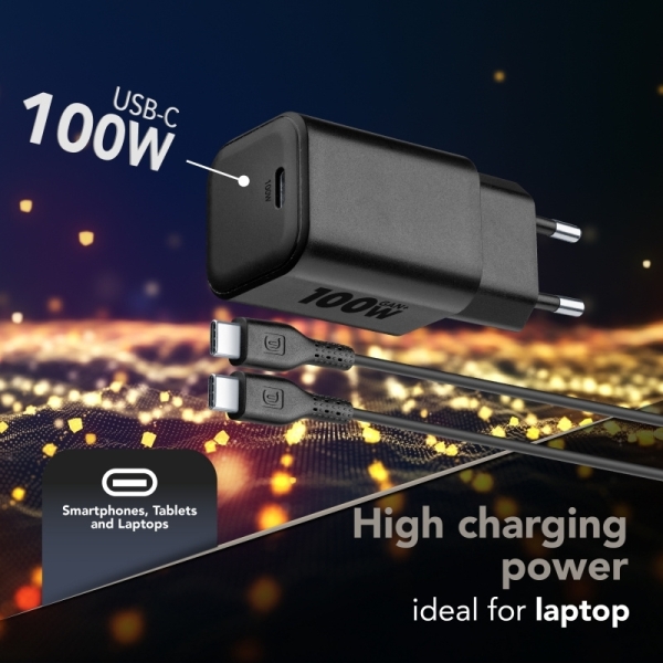 Cellularline ACH USB-C GaN+ 100W Şarj Aleti (ACHKITGAN100WLAPK) — ürün görseli 2
