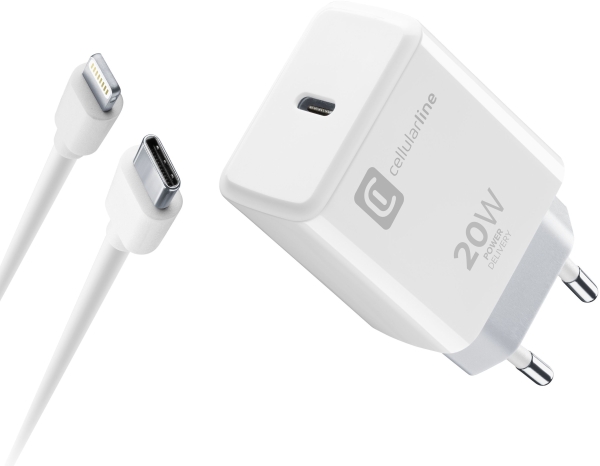 Cellularline USB-C Charger Kit 20W Şarj Aleti (ACHIPHKITC2LMFI20W)