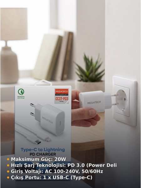 Megatech CC22-PD3 20W Şarj Aleti — ürün görseli 3