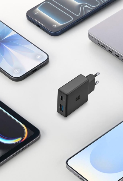 Cellularline Power Lite Slim Dual 65W Şarj Aleti (ACHSLIM2USBGAN65WK) — ürün görseli 3
