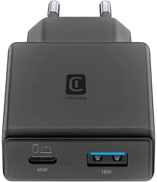 Cellularline Power Lite Slim Dual 65W Şarj Aleti (ACHSLIM2USBGAN65WK) — ürün görseli 2