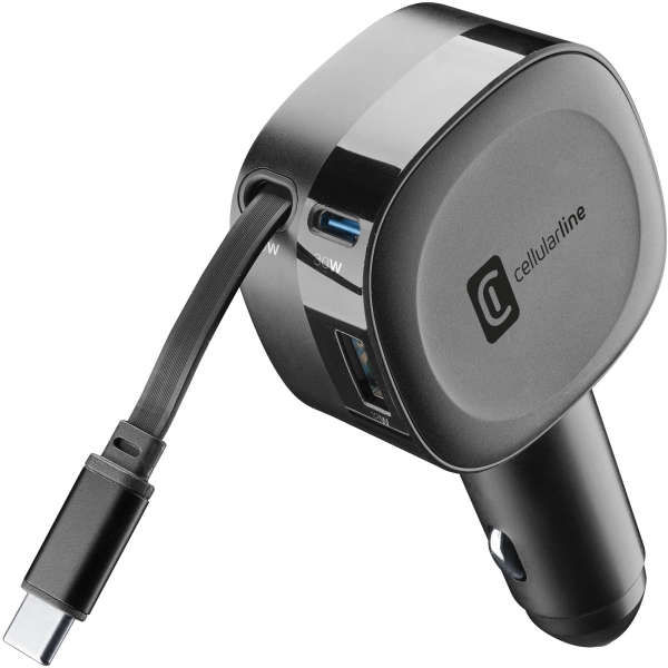 Cellularline Retractable Car 60W Şarj Aleti (CBRROLL2USB60WK) — ürün görseli 3