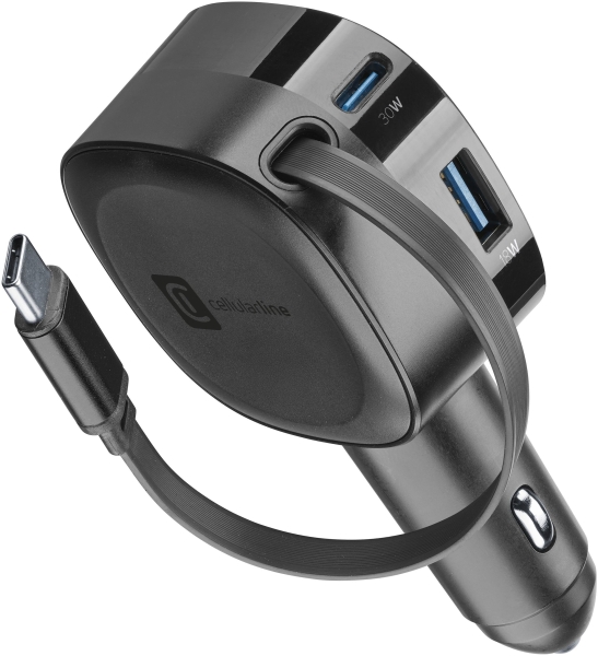 Cellularline Retractable Car 60W Şarj Aleti (CBRROLL2USB60WK) — ürün görseli 2