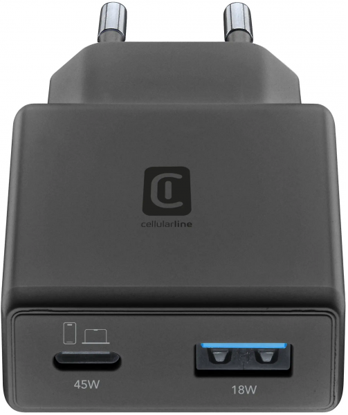 Cellularline Power Lite Slim Dual 45W Şarj Aleti (ACHSLIM2USBGAN45WK) — ürün görseli 2