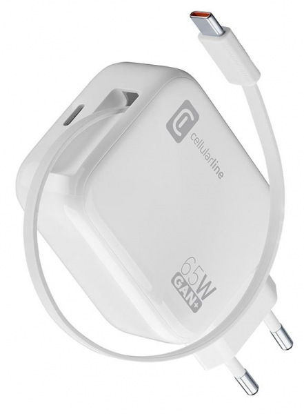 Cellularline Retractable Power 65W Şarj Aleti (ACHROLLUSBCGAN65WW)