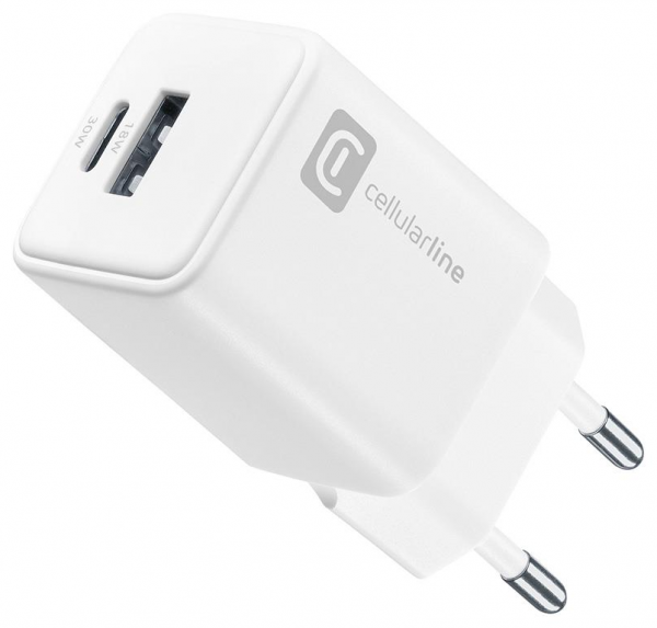 Cellularline Multipower Dual Port 30W Şarj Aleti (ACHUSB2GAN30WTABW)