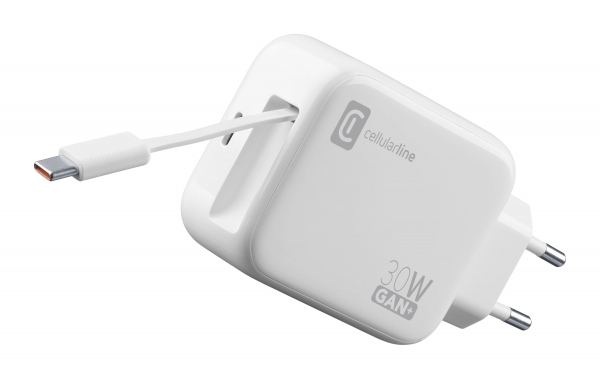 Cellularline Retractable Power 30W Şarj Aleti (ACHROLLUSBCGAN30WW) — ürün görseli 2