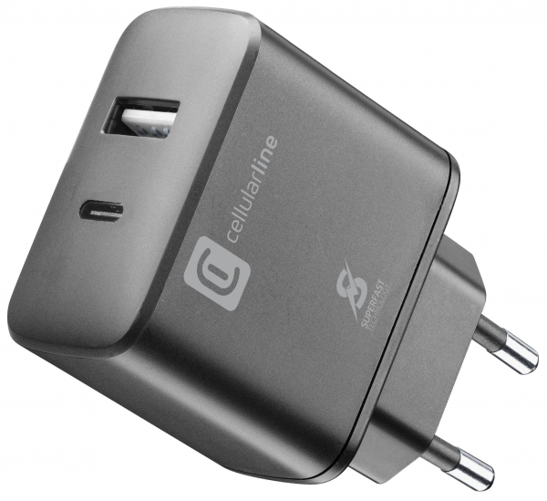 Cellularline Dual Super Fast Charger 25W Şarj Aleti (ACHSMUSB2PD25WK)