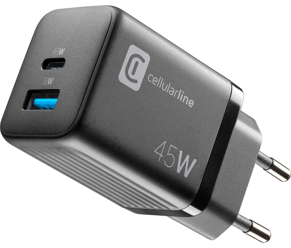 Cellularline Multipower Gan 2 Port 45W Şarj Aleti (ACHUSBGAN2PD45WK)
