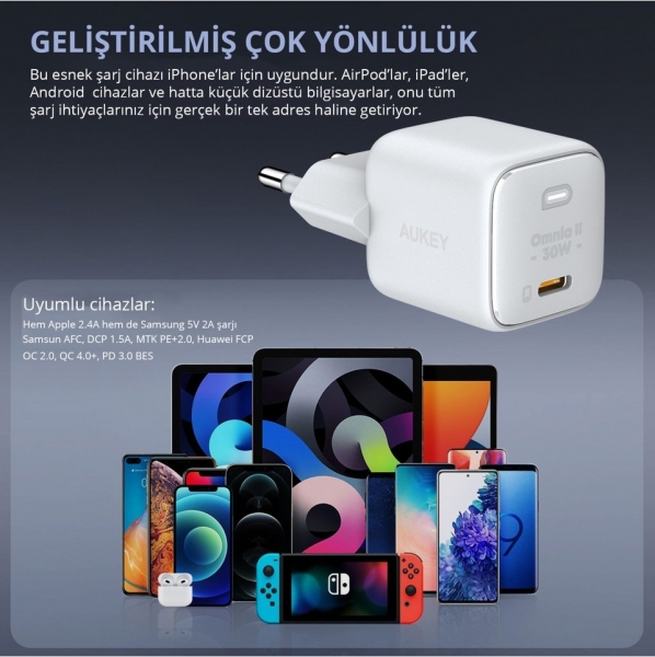 Aukey Omnia II Mini 30W Şarj Aleti (30 W) (PA-B1L) — ürün görseli 3