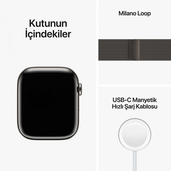 Apple Watch Series 8 Cellular 45mm Paslanmaz Çelik Kasa ve Milano Kordon Akıllı Saat (MNKX3TU/A) — ürün görseli 5