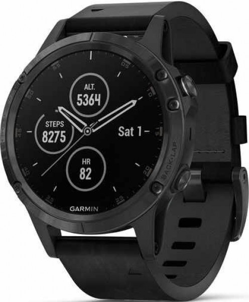 Garmin Fenix 5 Plus Sapphire Black with Black Leather Band Aktivite Saati (Deri) (010-01988-06)