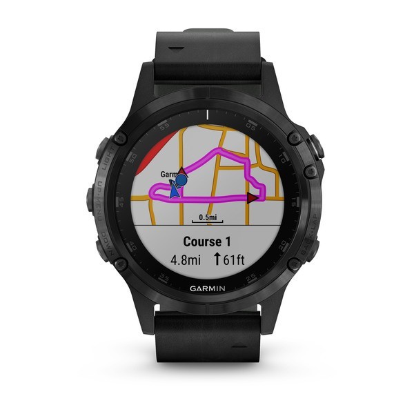 Garmin Fenix 5 Plus Sapphire Black with Black Leather Band Aktivite Saati (Deri) (010-01988-06) — ürün görseli 2