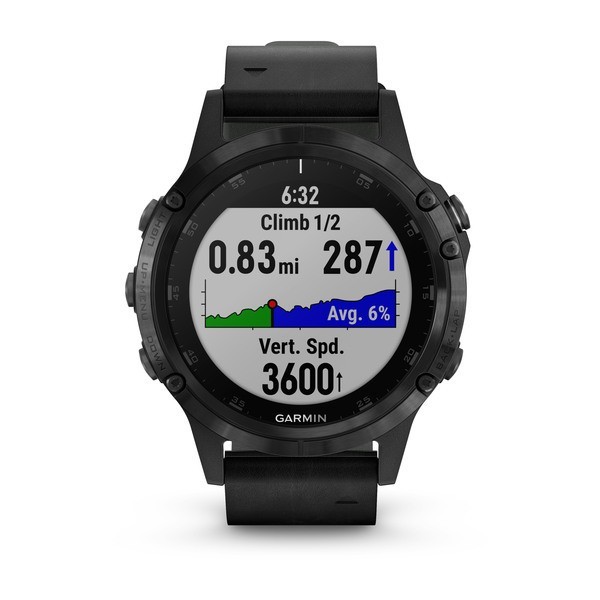 Garmin Fenix 5 Plus Sapphire Black with Black Leather Band Aktivite Saati (Deri) (010-01988-06) — ürün görseli 5