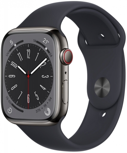 Apple Watch Series 8 Cellular 45mm Paslanmaz Çelik Kasa ve Spor Kordon Akıllı Saat (MNKU3TU/A)