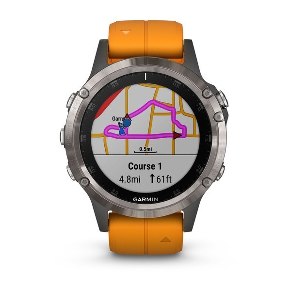 Garmin Fenix 5 Plus Sapphire Titanium with Solar Flare Orange Band Aktivite Saati (Silikon) (010-01988-04) — ürün görseli 2