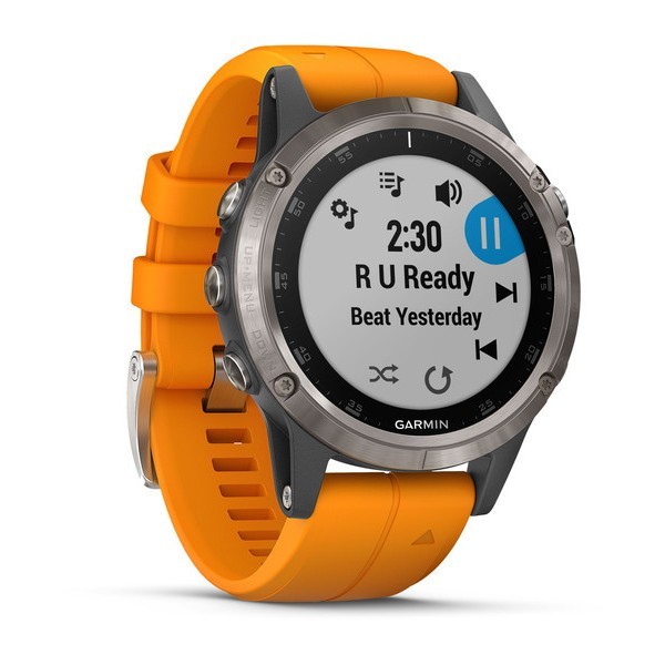 Garmin Fenix 5 Plus Sapphire Titanium with Solar Flare Orange Band Aktivite Saati (Silikon) (010-01988-04) — ürün görseli 3