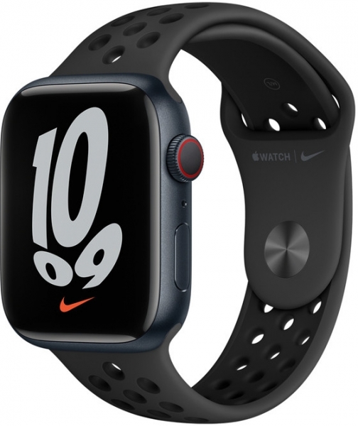 Apple Watch Nike Series 7 Cellular 45mm Gece Yarısı Alüminyum Kasa ve Nike Spor Kordon Akıllı Saat (MKL53TU/A)