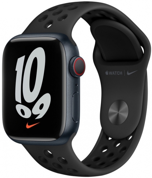 Apple Watch Nike Series 7 Cellular 41mm Gece Yarısı Alüminyum Kasa ve Nike Spor Kordon Akıllı Saat (MKJ43TU/A)