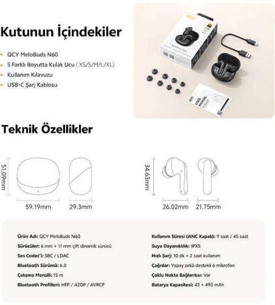 QCY MeloBuds N60 Tam Kablosuz Kulaklık — ürün görseli 12