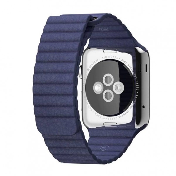 Apple Watch (42 mm) Paslanmaz Çelik Kasa ve Parlak Mavi Deri Loop Akıllı Saat — ürün görseli 2