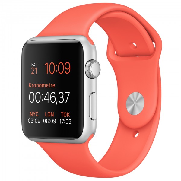 Apple Watch Sport (42 mm) Gümüş Rengi Alüminyum Kasa ve Kayısı Rengi Spor Kordon Akıllı Saat — ürün görseli 5