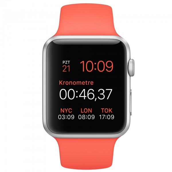 Apple Watch Sport (42 mm) Gümüş Rengi Alüminyum Kasa ve Kayısı Rengi Spor Kordon Akıllı Saat — ürün görseli 2
