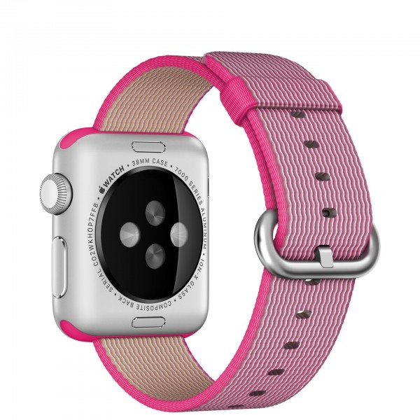 Apple Watch Sport (38 mm) Gümüş Rengi Alüminyum Kasa ve Naylon Örme Pembe Kordon Akıllı Saat — ürün görseli 4