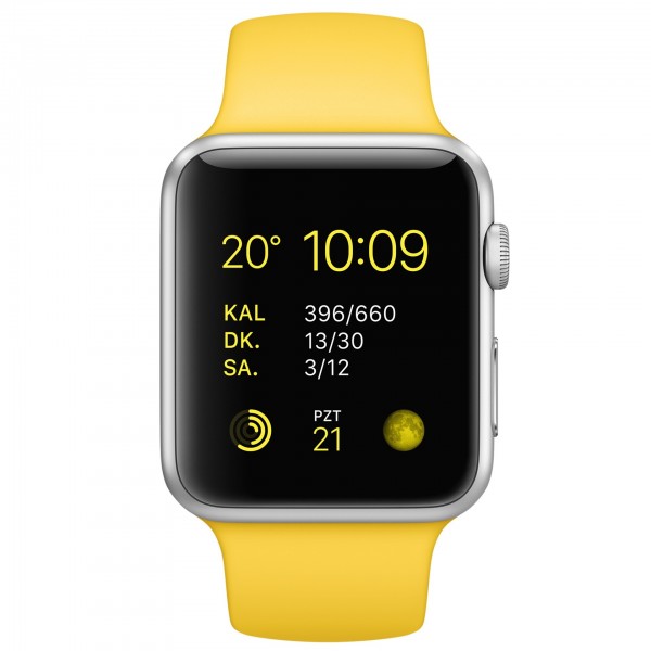 Apple Watch Sport (42 mm) Gümüş Rengi Alüminyum Kasa ve Sarı Spor Kordon Akıllı Saat — ürün görseli 2