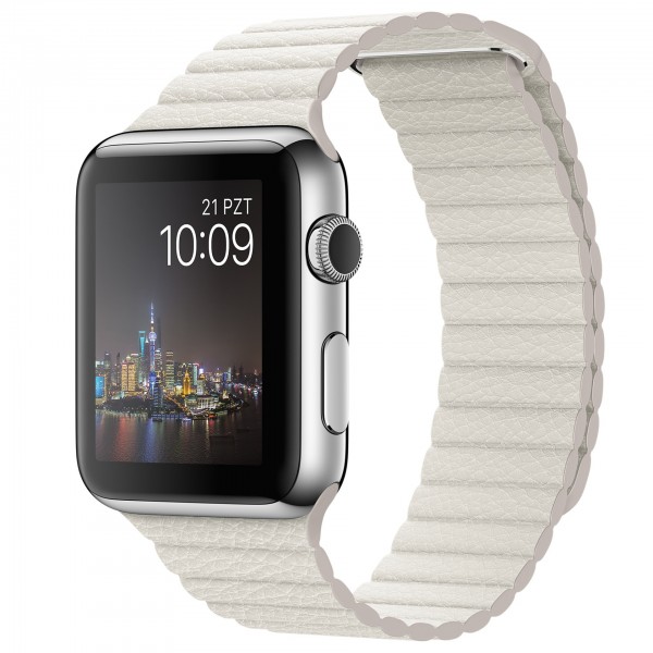 Apple Watch (42 mm) Paslanmaz Çelik Kasa ve Beyaz Deri Loop Akıllı Saat — ürün görseli 5