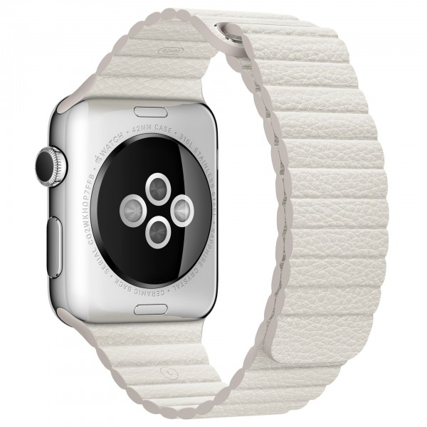 Apple Watch (42 mm) Paslanmaz Çelik Kasa ve Beyaz Deri Loop Akıllı Saat — ürün görseli 4